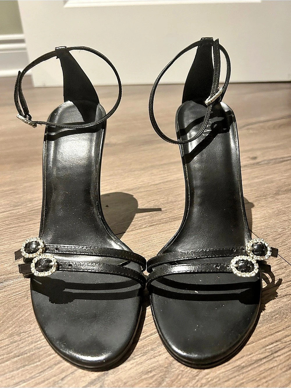Vintage 90s Pegabo Jeweled Buckle Classic Strap Sandals Heels in Black EU 37